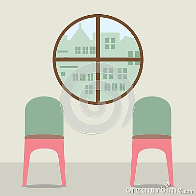 Two Chairs Under Round Window Vector Illustration