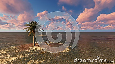 Two chairs under an umbrella at the beach by cloudy day Stock Photo