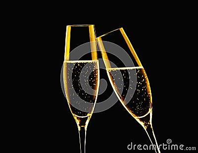 Two champagne glasses on black background Stock Photo