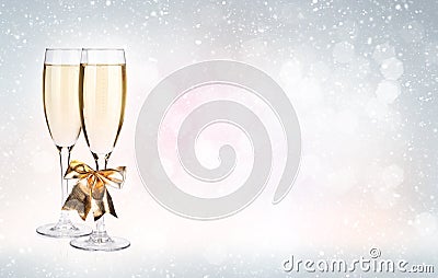 Two champagne glasses over christmas background Stock Photo