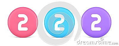 Two character button numeral cyberspace calculation service 3d realistic circle icon Vector Illustration