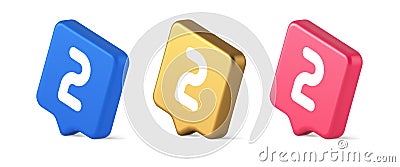 Two character button numeral cyberspace calculation service 3d realistic speech bubble isometric icon Vector Illustration