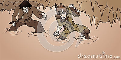 Two characters in mystery cavern Vector Illustration