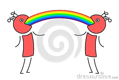 Two characters with rainbow from mouth. Funny vector illustration for t-shirt print. Vector Illustration