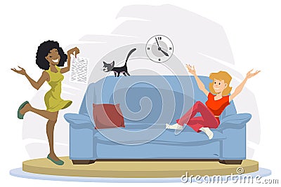 Two cheerful girlfriend. Girl brags her successes. Illustration for internet and mobile website Vector Illustration