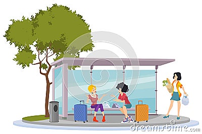 Two cheerful girlfriend. Lost tourists. Illustration for internet and mobile website Vector Illustration