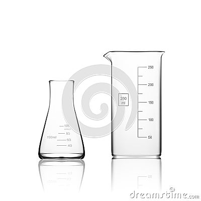 Two Chemical Laboratory Glassware Or Beaker. Glass Equipment Empty Clear Test Tube Vector Illustration