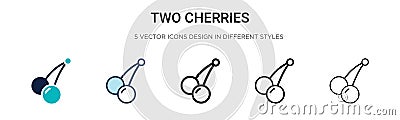 Two cherries icon in filled, thin line, outline and stroke style. Vector illustration of two colored and black two cherries vector Vector Illustration