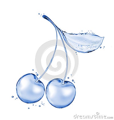 Two cherries made of water splashes. Concept image Stock Photo