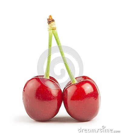 Two Cherries white isolated Stock Photo