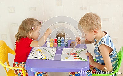 Two children draw Stock Photo