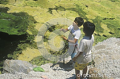 Two children fishing Editorial Stock Photo