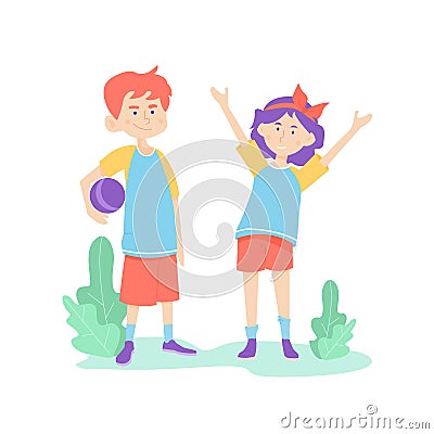 Two children-football players in uniform Vector Illustration