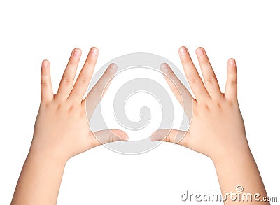Two children hands on an isolated background Stock Photo