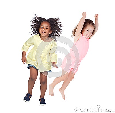 Two children jumping Stock Photo