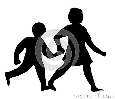 Children Walking Silhouette Vector Illustration