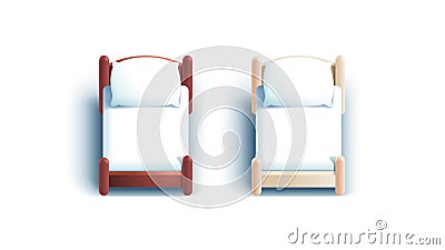 Two children wooden beds in kindergarten, at home Vector Illustration