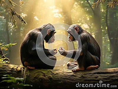 Two chimpanzees talking Cartoon Illustration