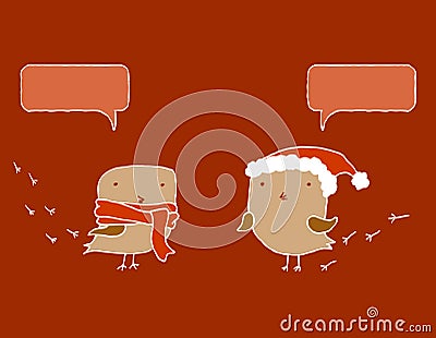 Two Christmas birds with speech bubbles. Vector Illustration