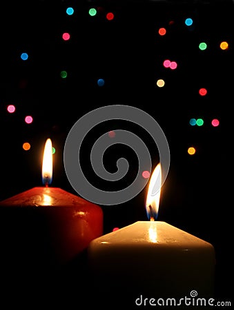 Two Christmas Candles Stock Photo