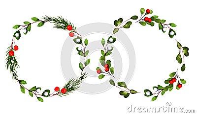 Two Christmas watercolor wreaths Stock Photo