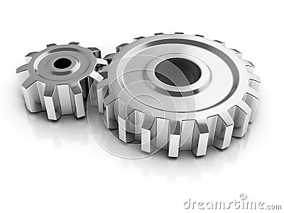 Two chrome gears 3d illustration Cartoon Illustration
