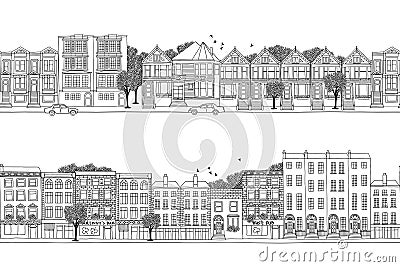 Two city banners with Victorian style houses Vector Illustration