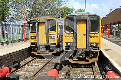 Two Class 153 diesel trains at Lancaster station Editorial Stock Photo