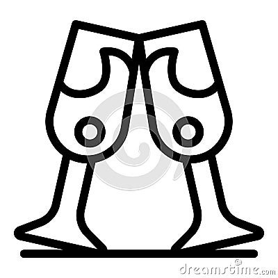 Two clinking glasses icon, outline style Vector Illustration