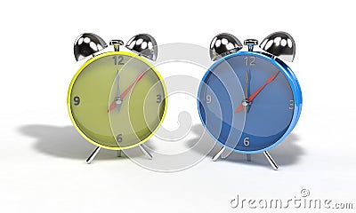 Two Clock on the white, 3d render Stock Photo