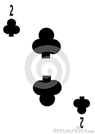 The two of clubs card in a regular 52 card poker playing deck Cartoon Illustration