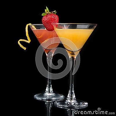 Two cocktails red cosmopolitan cocktail decorated with citrus le Stock Photo