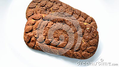 Two cocoa cereal biscuits Stock Photo