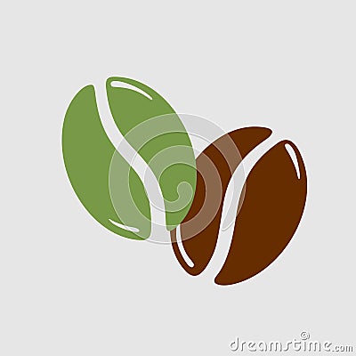 Two coffee beans, green and roasted Vector Illustration