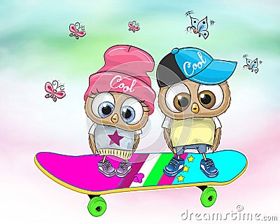 Two cole owls on an ice skate Stock Photo