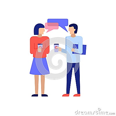 Businesswoman and businessman drinking coffee. Vector Illustration