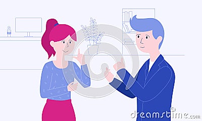 Two colleagues are speaking sign language on there workplace Vector Illustration