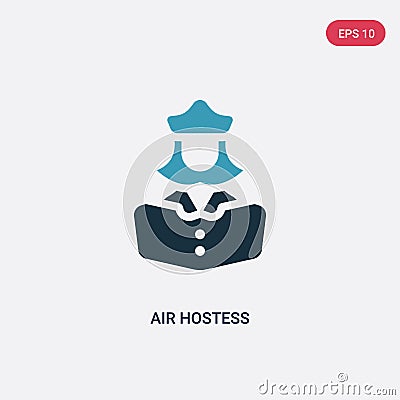 Two color air hostess vector icon from professions concept. isolated blue air hostess vector sign symbol can be use for web, Vector Illustration