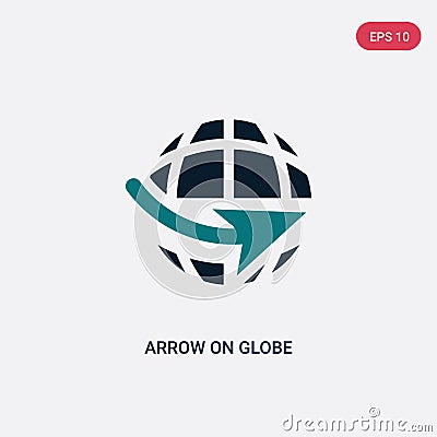 Two color arrow on globe vector icon from maps and flags concept. isolated blue arrow on globe vector sign symbol can be use for Vector Illustration