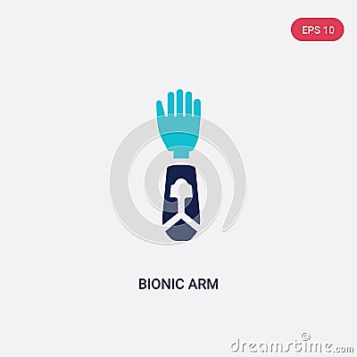 Two color bionic arm vector icon from artificial intellegence concept. isolated blue bionic arm vector sign symbol can be use for Vector Illustration