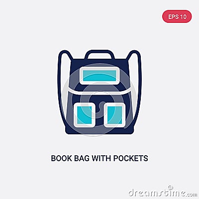 Two color book bag with pockets vector icon from airport terminal concept. isolated blue book bag with pockets vector sign symbol Vector Illustration