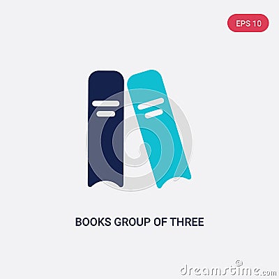 Two color books group of three from side view vector icon from education concept. isolated blue books group of three from side Vector Illustration