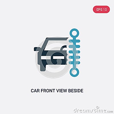 Two color car front view beside a traffic meter vector icon from mechanicons concept. isolated blue car front view beside a Vector Illustration