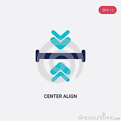 Two color center align vector icon from arrows 2 concept. isolated blue center align vector sign symbol can be use for web, mobile Vector Illustration