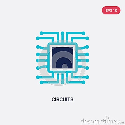 Two color circuits vector icon from hardware concept. isolated blue circuits vector sign symbol can be use for web, mobile and Vector Illustration