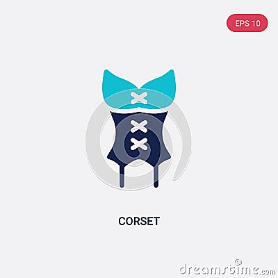 Two color corset vector icon from clothes concept. isolated blue corset vector sign symbol can be use for web, mobile and logo. Vector Illustration