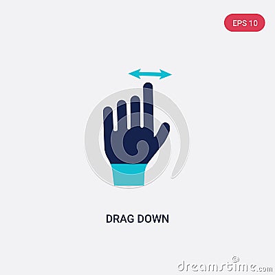 Two color drag down vector icon from gestures concept. isolated blue drag down vector sign symbol can be use for web, mobile and Vector Illustration