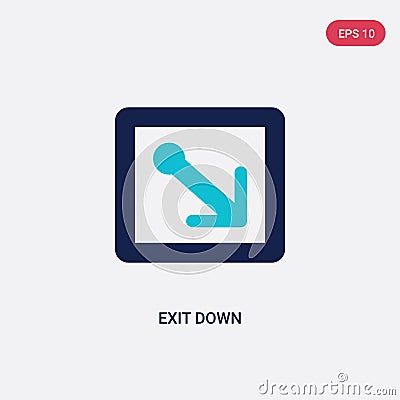 Two color exit down vector icon from arrows concept. isolated blue exit down vector sign symbol can be use for web, mobile and Vector Illustration