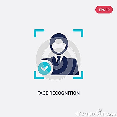 Two color face recognition vector icon from artificial intellegence concept. isolated blue face recognition vector sign symbol can Vector Illustration
