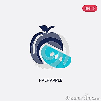 Two color half apple vector icon from ecology concept. isolated blue half apple vector sign symbol can be use for web, mobile and Vector Illustration